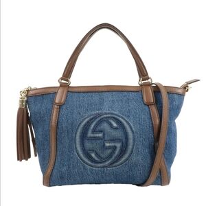 Gucci SOHO Blue Denim and Brown Leather Shoulder Bag